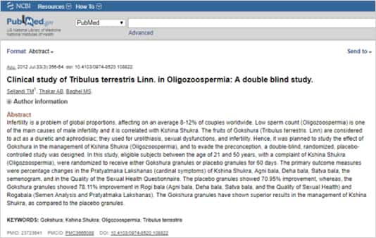 Abstract: Clinical study of Tribulus terrestris Linn. in Oligozoospermia: A double blind study
