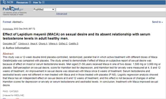 Abstract: Effect of Lepidium meyenii (MACA) on sexual desire and its absent relationship with serum testosterone levels in adult healthy men